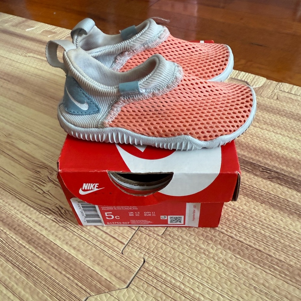 Nike Coral and Gray Kids Slip-On Shoes